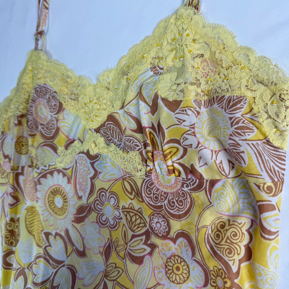 Vintage Boho Coquette Floral Lace Cami Beaded Cottagecore Y3K Top Fairycore XS - Picture 7 of 8